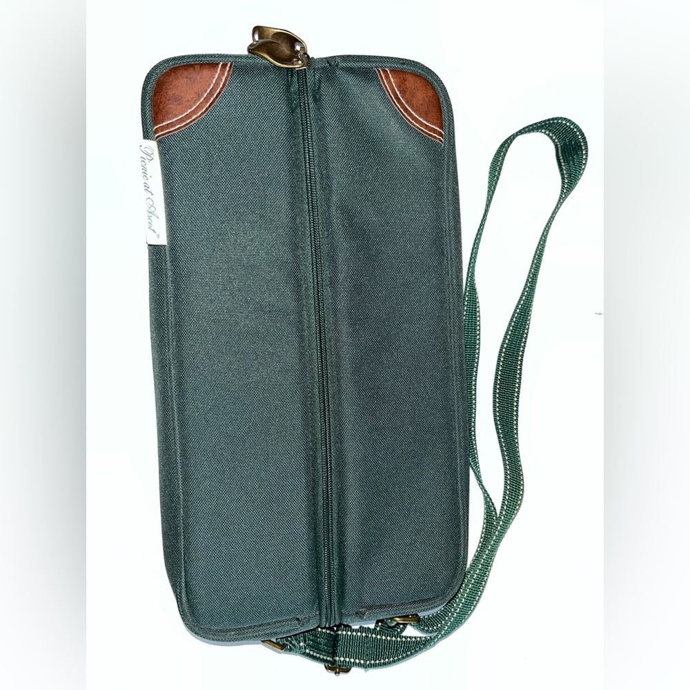 Picnic at Ascot Insulated Wine Carrier Green Canvas Bag Opener Napkins SKU-PB006
